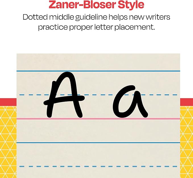 School Smart Zaner-Bloser Writing Paper, Handwriting Practice Lined Paper, Grade 1 Learning, 7/8 Inch Rule, 10-1/2 x 8 Inches, 500 Sheets