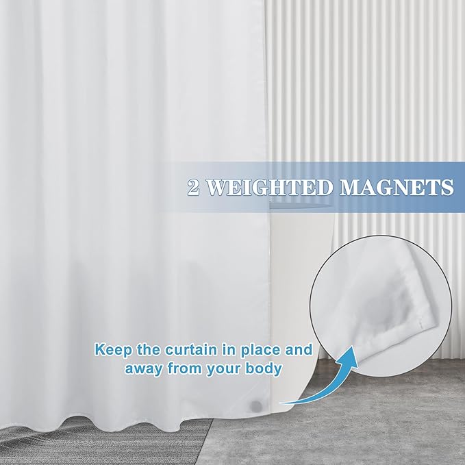 Nasitos Extra Long Fabric Shower Curtain Liners 2 Pack - W72 x H84 - Water Resistant Cloth Shower Curtains with Magnets, Soft Hotel Quality, Machine Washable (White, Magnets Included)