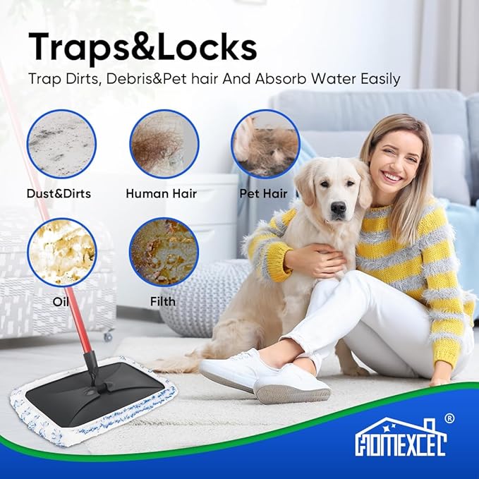 HOMEXCEL Reusable Microfiber Mop Pads Refills 15x8 Inches-Hardwood Floor Mop Head Pads Work Wet and Dry-4 Pack