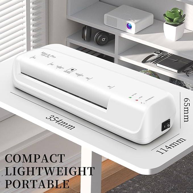 9 Inch Thermal Laminator Machine with 40 Laminating Sheets, 3-5mil, for A4, A5, A6, Photos, Small Personal Laminator for Home Office School use, Hot & Cold, 2-Roller, Anti Jam, White, by Mas & Pro