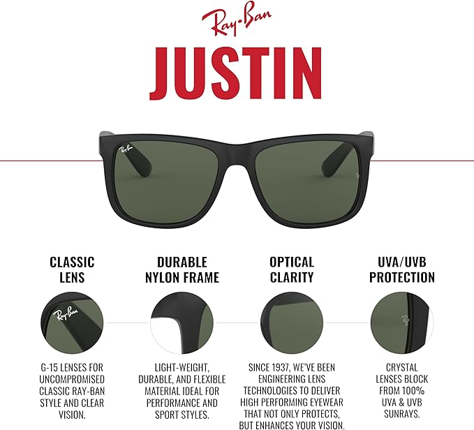 Ray-Ban RB4165 Justin Rectangular Sunglasses