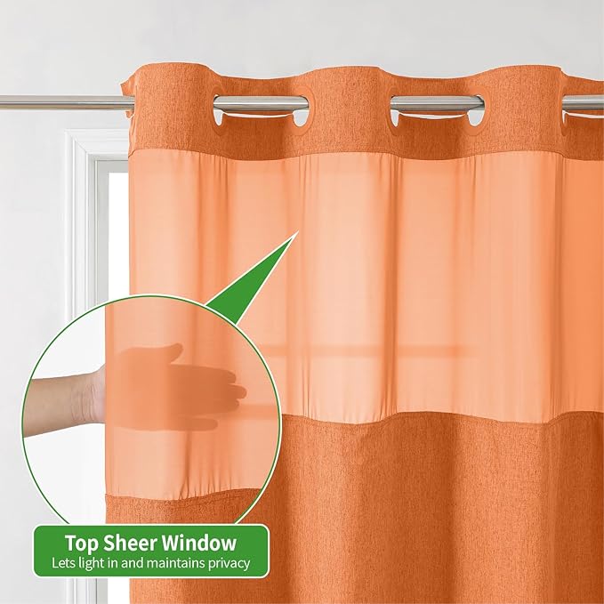 Extra Long No Hooks Needed Linen Textured Shower Curtain with Snap-in Fabric Liner Set,White Hotel Luxury Decor Shower Curtains for Bathroom,Waterproof & Washable,71Wx86H,Burnt Orange