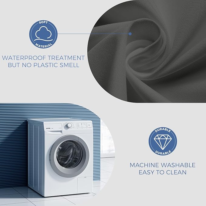 downluxe Waterproof Fabric Shower Curtain Liner, Soft Cloth Shower Liner with 3 Magnets, Machine Washable & Hotel Quality Bathroom Curtain, 70" W x 72" L, Dark Grey