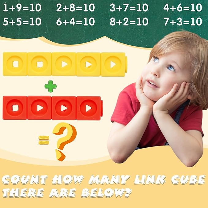 Jenaai 100 Pcs Linking Cubes Plastic Math Cubes Manipulative Counting Blocks STEM Snap Blocks Connecting and Counting for Early Math and Construction, Homeschool Preschool Supplies(Cute)