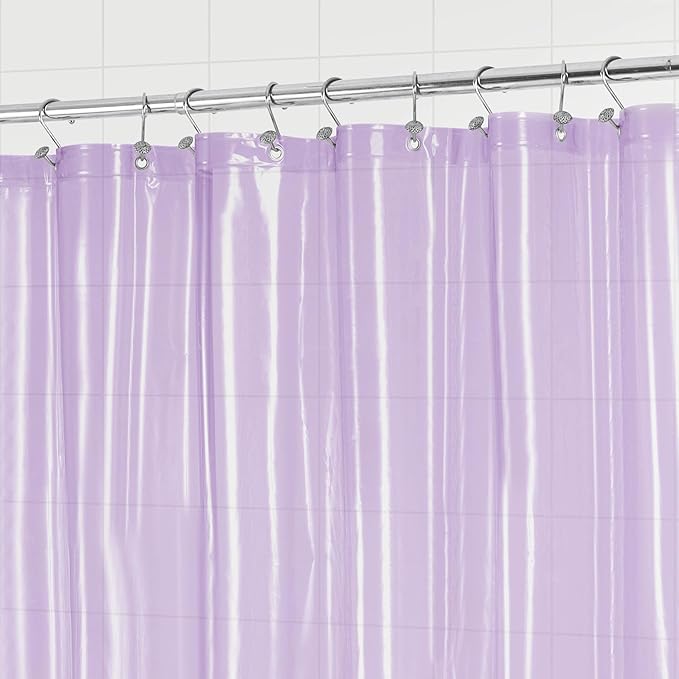 Barossa Design Clear Lavender Stall Shower Curtain Liner 36" W x 72" H - Waterproof Lightweight PEVA Plastic Shower Liner for Small Bathroom, 3 Bottom Magnets & Metal Grommets - Clear Lavender