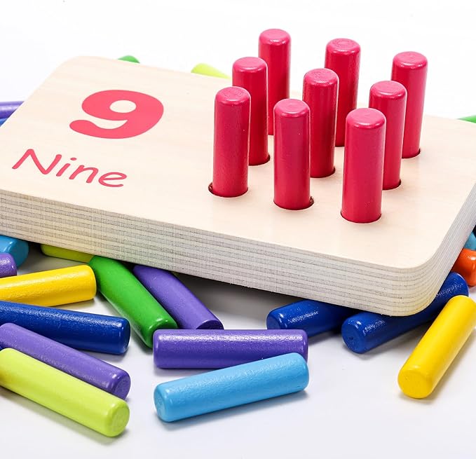 Suwimut Wooden Counting Peg Board, Kindergarten Math Manipulatives Number Counting Toys, Learning Activities Montessori Educational Toys for 3 4 5 Year Old Kids Boys Girls Gifts