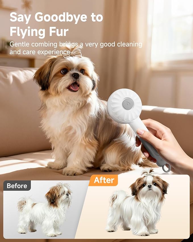 Little Orange Pet Spray Brush, 3-in-1 Grooming Tool with Steam Mist for Cats & Dogs, 2-Speed Spray Settings, Removes Dander & Deshedding, One-Touch Self-Cleaning Hair Brush, for Long Short Hair Pets