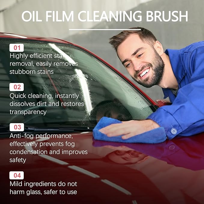 Automotive Oil Film Cleaning Brush for Car Windows, Glass Cleaning Board, Car Windshield Cleaner, Suitable for Windshield Glass Oil Film Remover (1, Red-black) (1, Red)