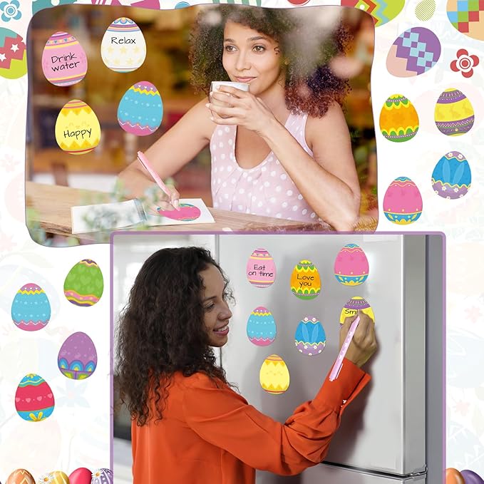 24 Set Easter Eggs Sticky Notes and Pens Set Easter Gifts Colorful Eggs Self Sticky Note Memo Pads with Pens for Classroom Office Supplies Goodies Bag Basket Stuffer Prizes