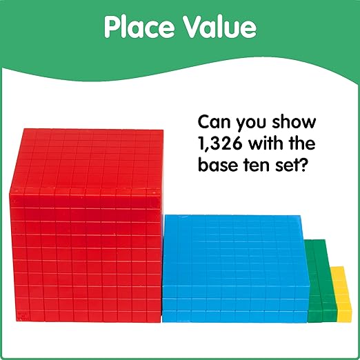 edxeducation Four Color Plastic Base Ten Blocks - 121 Pieces - Hands-on Math Manipulative for Kids - Teach Number Concepts, Place Value and Measurement - Math Learning Tools for Kids
