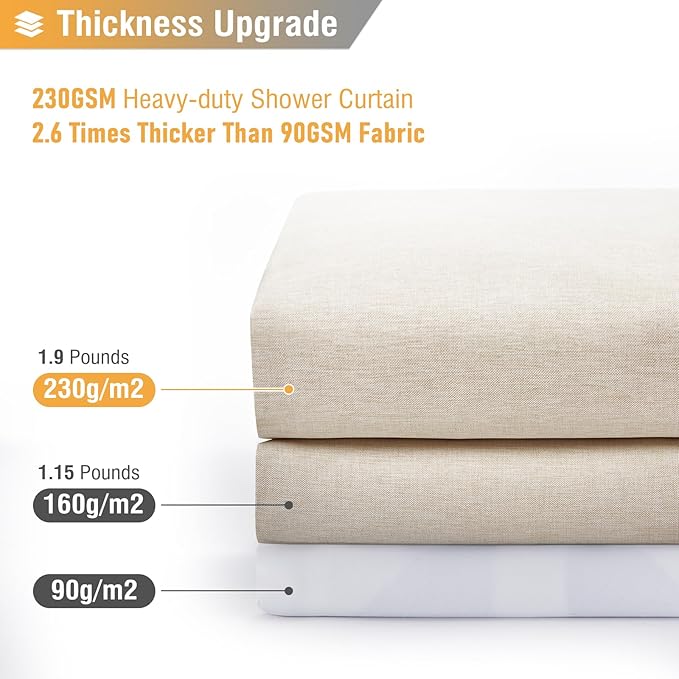 BTTN 54x78 Stall Shower Curtain, 54 Wide Linen Textured Heavy Duty Cloth Shower Curtain Set with 10 Plastic Hooks, Narrow Hotel Luxury Weighted Fabric Shower Curtains for Bathroom, Beige/Cream