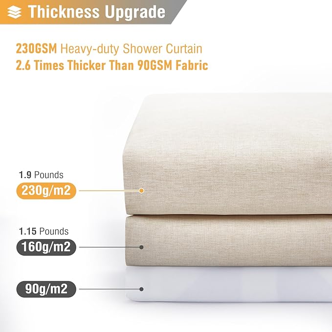 BTTN Stall Fabric Shower Curtain - 48x72 Inch Narrow Linen Textured Heavy Duty Shower Curtain Set with 8 Plastic Hooks, Hotel Spa Luxury Small Waterproof Bath Curtains for Bathroom - Cream/Beige