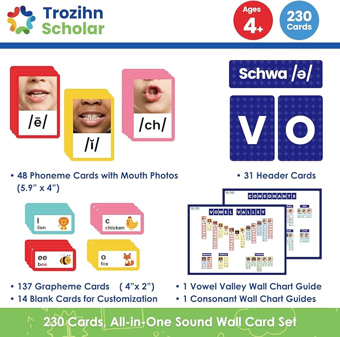 Sound Wall Classroom Phonics Kit (230 Cards) | Phonics Manipulatives, Science of Reading Classroom Materials | Vowel Valley & Consonants | Phonemic Awareness, ESL Teaching & Speech Therapy Materials