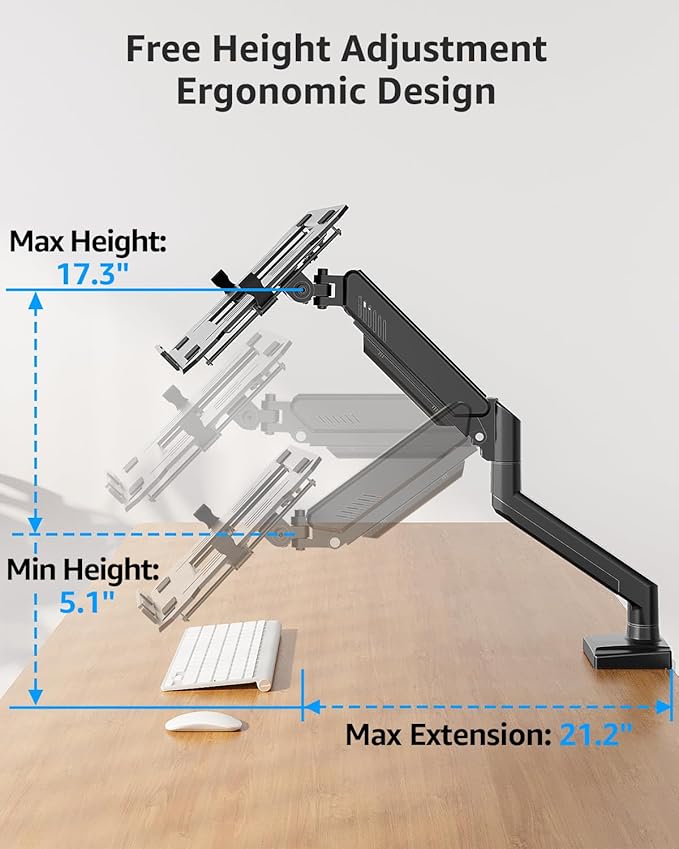 MOUNTUP Laptop Stand for Desk, 2-in-1 Monitor Mount with Laptop Tray Holds 2.2-22lbs, Adjustable Laptops Arm Mount for Max 17" Notebook & 32" Monitor, Laptops Desk Arm with Clamp/Grommet