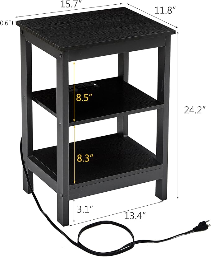 VECELO Modern Nightstands with Charging Station,Side End Table Night Stand with Storage Shelf for Small Spaces, Bedroom,Living Room