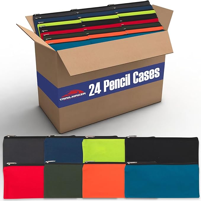 Trail maker Bulk Pencil Case Bags Bundle with Zipper for Kids, School, Offices | Colorful Pencil Pouches in Bulk Packs