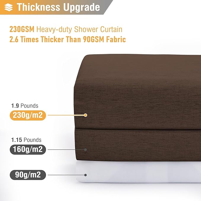 BTTN Fabric Shower Curtain, Linen Textured Heavy Duty Polyester Cloth Shower Curtain Set with Plastic Hooks, Brown, 60" W x 72" L (Pack of 1)