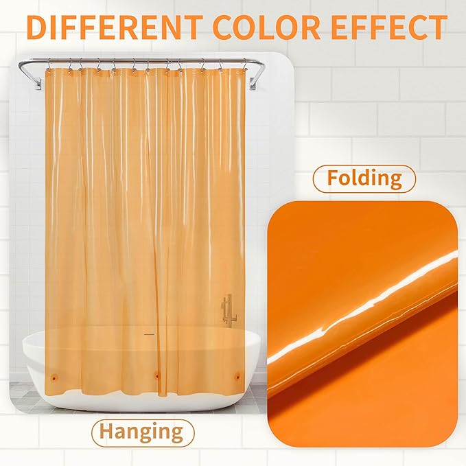 Barossa Design Extra Long Shower Curtain Liner with 3 Magnets - 72" x 84" XL, Waterproof PEVA Lightweight Shower Liner for Bathroom, PVC Free, Metal Grommets - Clear Orange, 72x84