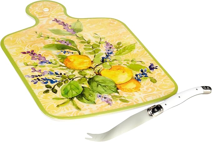 Certified International Lemon Zest Cheese Board with Knife Set, 13.25-inch Length, For Everyday Use, Kitchen Accessories, Party Celebration
