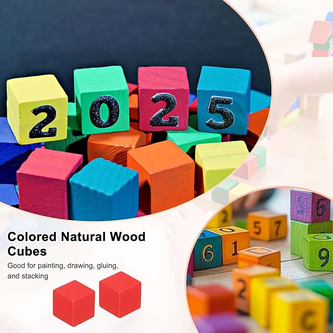 50-Pack DIY Wooden Cube, 0.6 Inch(1.5 Cm) Colored Natural Wood Blocks for Crafts Making Puzzle Games/Wedding/Home Decor/Dice/Building, Square Blank Block [Orange]