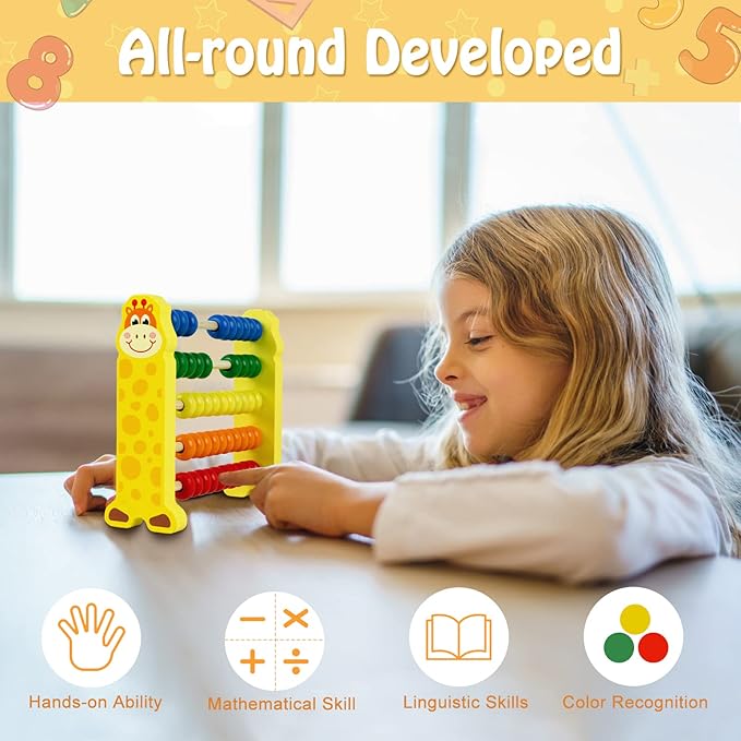 Sealive Wooden Counting Toy - 50 Beads Abacus for Kids Math, Cartoon Giraffe Counters for Kids, Counting Toys for Preschool Learning & Development, Develops Coordination, Motor Skills