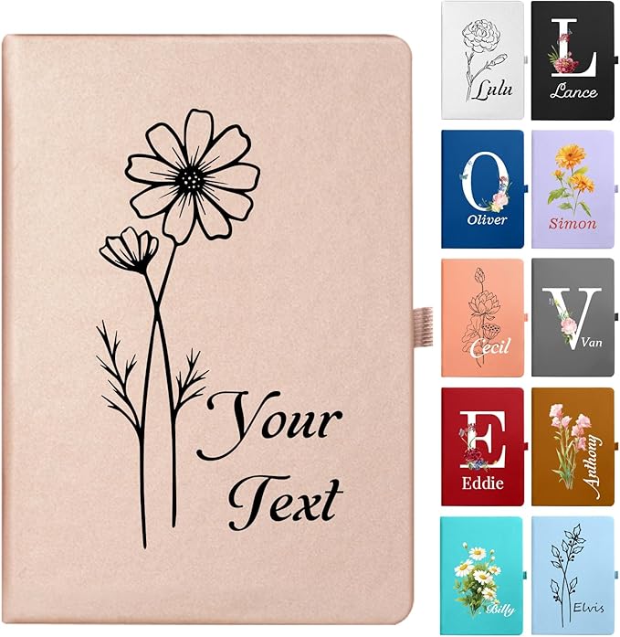 Personalized Journal Notebook with Birth Flower, Your Name/Text - A6/A5 192 Lined Pages Customizable Notebooks for Work School Business Church Gift for Birthday Graduation