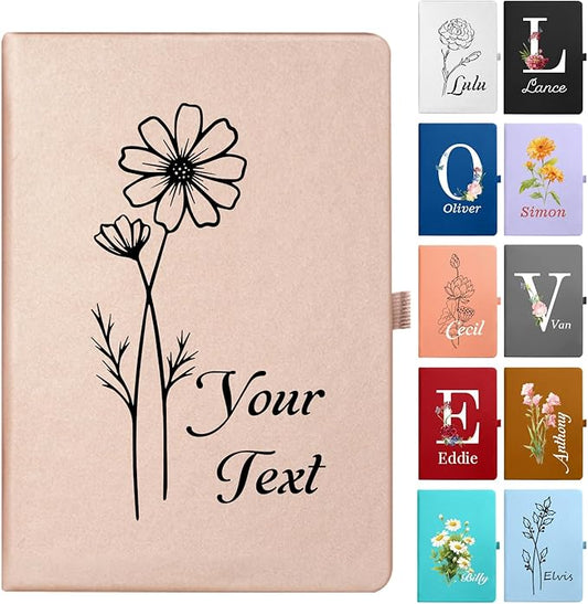 Personalized Journal Notebook with Birth Flower, Your Name/Text - A6/A5 192 Lined Pages Customizable Notebooks for Work School Business Church Gift for Birthday Graduation