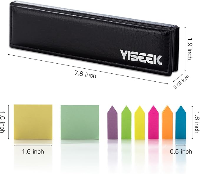 Sticky Notes and Index Tabs Set with Ruler – 640 Pieces Colored Page Markers, 2 Mini Rectangular Note Pads, 6 Arrow Flags, Leather-Look Organizer Case, 1 Set