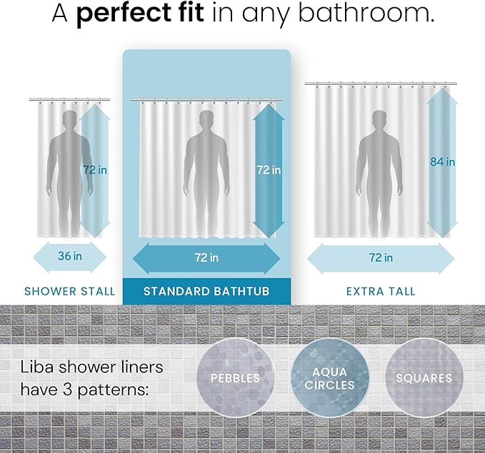 LiBa Plastic Shower Curtain, Heavy Duty 8G Shower Curtain for Bathroom, Waterproof Vinyl Shower Curtain, 3 Magnets, Rustproof Mental Grommets - 3D Aqua Circle Pattern, 72x72