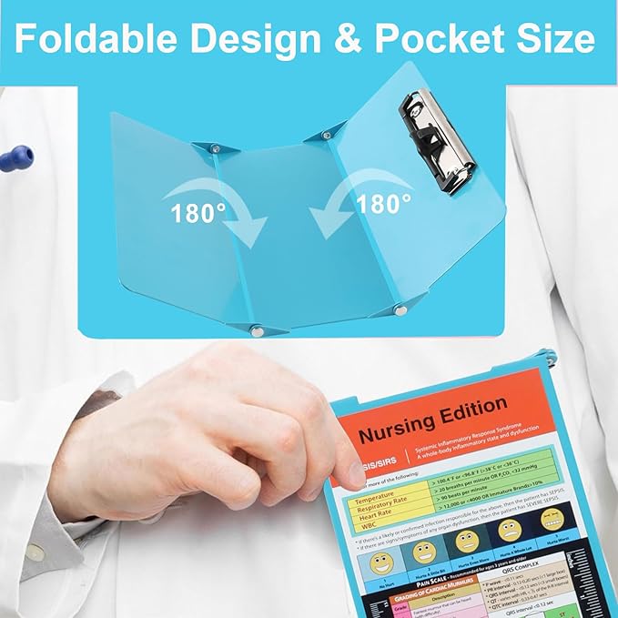 Nursing Clipboard Foldable Clipboard Pocket Size:Nursing Edition Cheat Sheets Aluminum 3 Layers Foldable Clipboard Nursing Nurse Clipboard Foldable fits in Nurses Doctors (Blue)