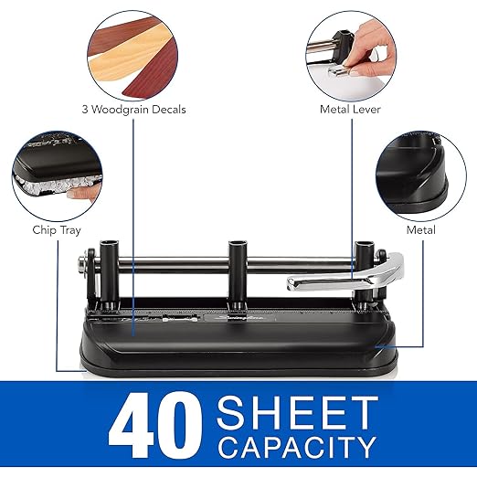 SWINGLINE 74400 40-Sheet Heavy-Duty Lever Action Two- to Seven-Hole Punch, 11/32 Holes