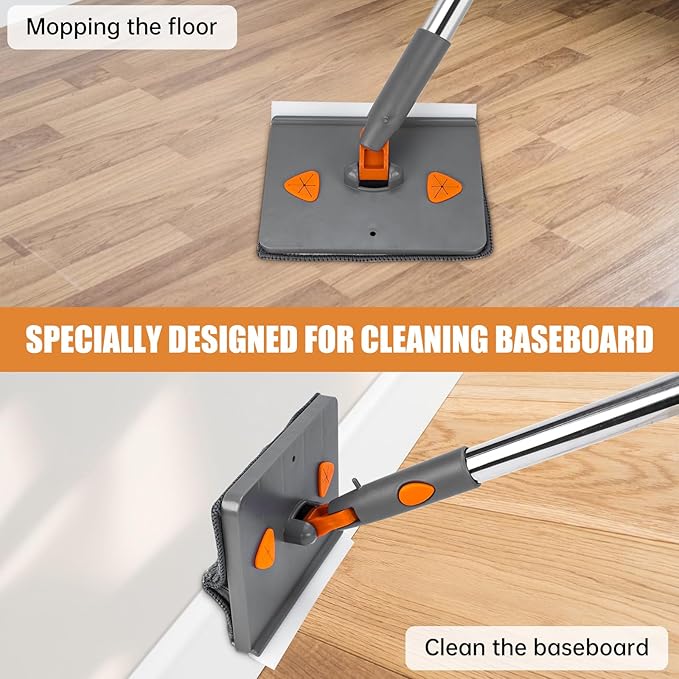 Ceiling Fan Cleaner Duster with 84'' Extension Pole, Baseboard Cleaner Tool with Handle, Reusable Chenille & Microfiber Pads for Dusting Ceiling Fan Baseboard Wall Window Floor