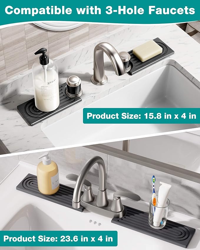 Stone Faucet Mat for Kitchen Sink, Diatomite Sink Protectors - Prevent Moisture Drying Stone Tray Fit Kitchen Counter & Bathroom Counter (Dark Gray, 23.6" x 4")