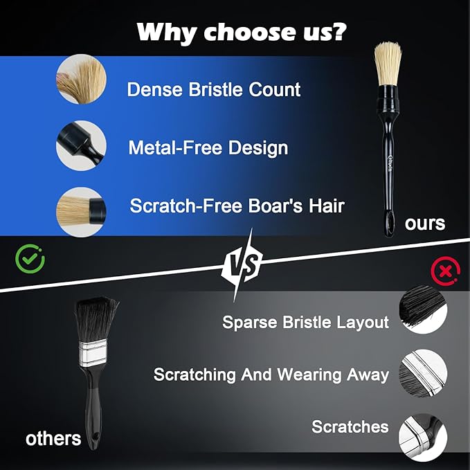 5PCS Car Detailing Brush Set,Ultra Soft Boars hair Detailing Brush,4 PCS Premium Natural Boars Bristles+1 PC Interior Dust Brush,for Cleaning Car Interior Dashboard Leather Seat Air Vents wheel