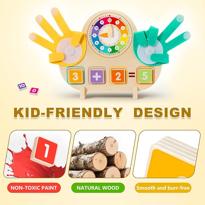 Educational 2 in 1 Math Manipulatives Number Counting Blocks & Teaching Clock for Kids, Preschool Learning Toys for Toddlers 3-5, Montessori Toys for 3-5 Year Old Boys Girls Birthday Gifts