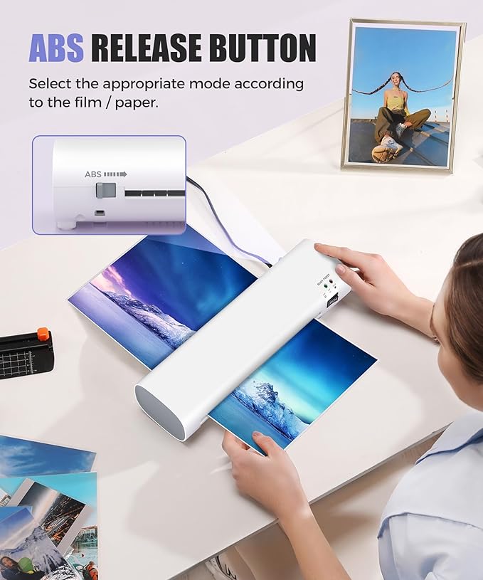 A4 Thermal Laminator with Trimmer & Corner Rounder, 9 Inch Portable Laminator Machine for Home, Office, School, Business, Anti-Jam Tech & 40 Sheets Included