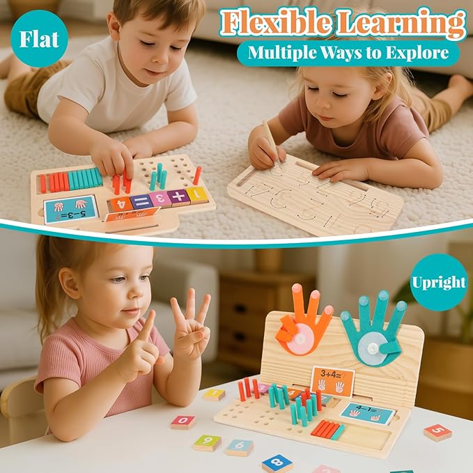 Preschool Learning Toys for Toddlers 2-4, Wooden Double-Sided Educational Math Manipulatives Number Counting Blocks for Kids, Montessori Toys for 3 4 5 Year Old Boys Girls Birthday Gifts