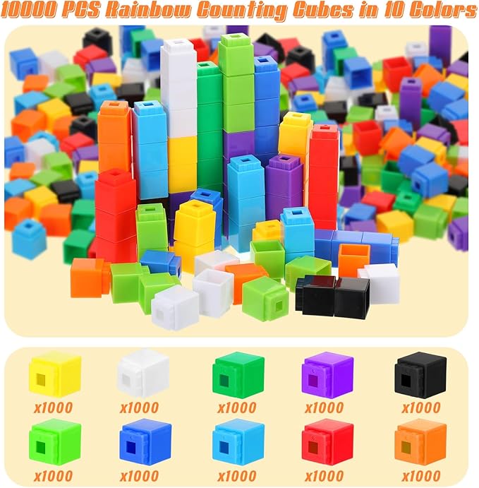 Jenaai 1000 Pieces Linking Counting Cubes, Plastic Counting Blocks, Colorful Math Cubes, Math Manipulatives Classroom Learning Supplies for Preschool Activities Boys Girls(Simple Style)