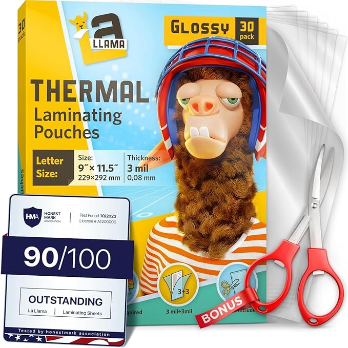 Thermal Laminating Pouches, 9 x 11.5 Inches, 3 Mil Thick, 30 Pack, Suited for Letter Size Laminating Sheets 8.5 x 11