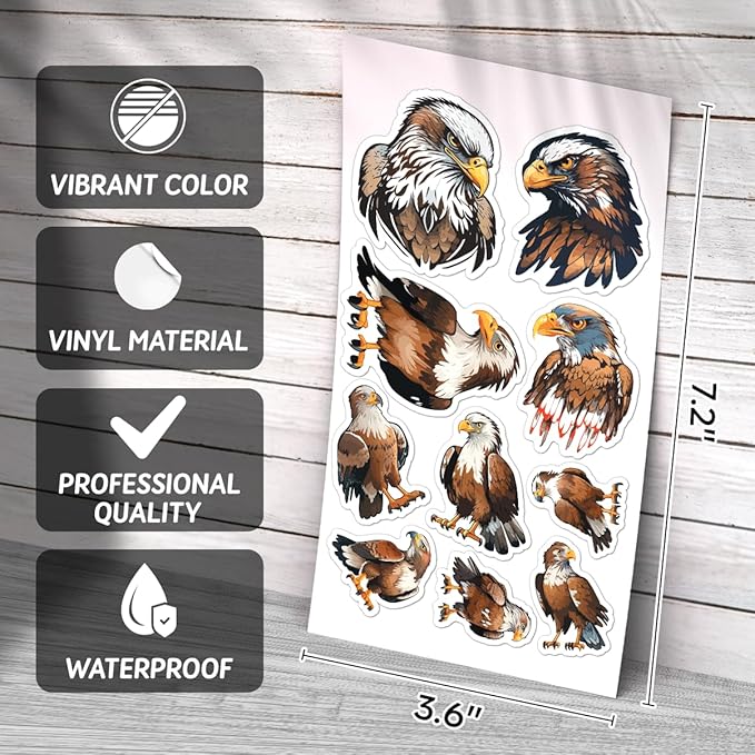 Bald Eagle Vinyl Stickers Pack 50pcs for Laptop Water Bottle Phone Case Scrapbook Luggage DIY Crafts and Gifts Motorcycle Bike Kids Teens Adults Car Hat Bumper Bedroom