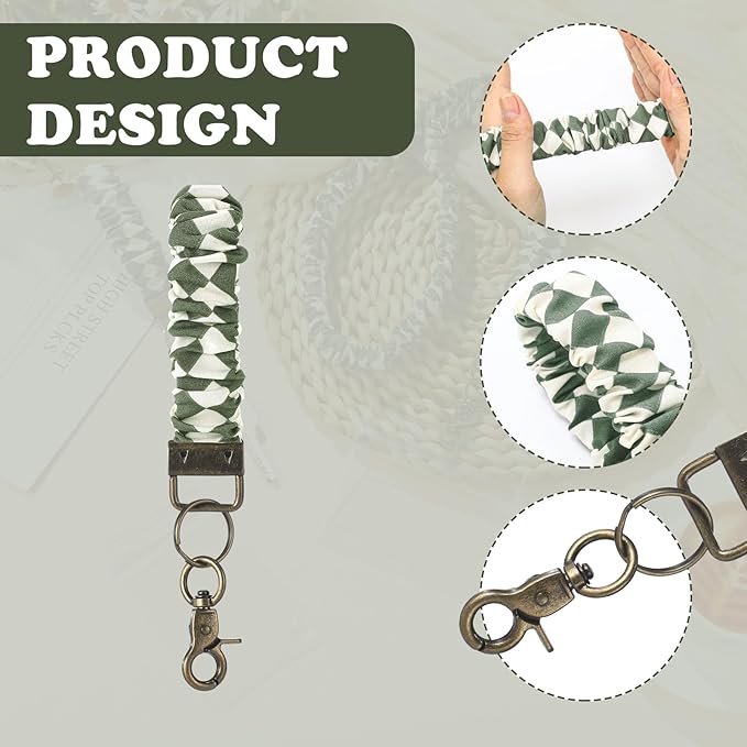 Marspark 2 Set Scrunchie Lanyards with 4 Card Holders for ID Badges and Keys Cute Stretchy Scrunchie Neck and Wrist Lanyards for Teacher Women Nurses School Office Supplies(White Green, Checked)