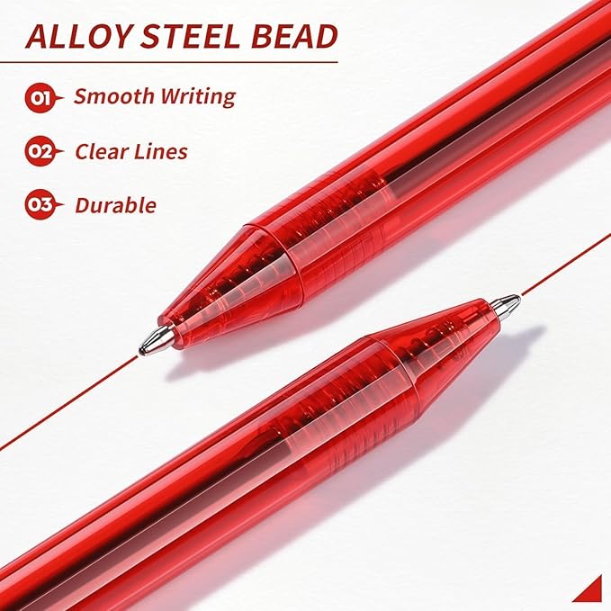 Red Pens, 16 Pack Retractable Ballpoint Pens, Red Ink 1.0mm Medium Point, Smooth Writing No-Smear Click Pens for Teachers Grading, Students Note-Taking, Office Proofreading & School Supplies
