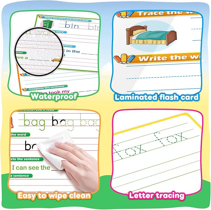 CVC Word Games Sentence Building for Kids, Handwriting Practice Sight Words Writing Tracing Phonics Flash Cards, Pre k Preschool Kindergarten Learning Activities Homeschool Special Education