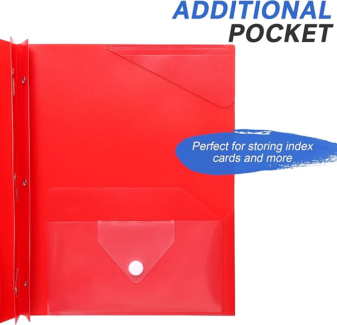 Sooez 6 Pack Pocket Folder with Prongs, Plastic Folders with Extra Pockets, Heavy Duty Two Pocket File Folders 3 Prong Folders Back to School Supplies, Letter Size A4,Bright