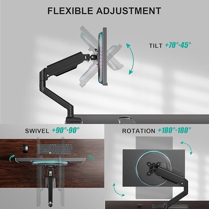 WALI Single Monitor Mount for 13-34 inch Screens, Adjustable Gas Spring Single Monitors Arm, Regular Screen up to 32 inch, 26.4lbs, Computer Monitor Stand for Desk, VESA 75/100mm (GSMP001N), Black
