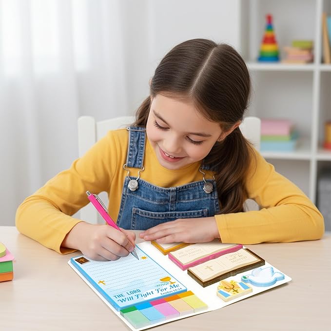 B1ykin Cute Sticky Notes Set - I Am A Child of God Self-Stick Notes Pad, 550 Sheets Writing Memo Pages Sticky Notepad for Teacher Appreciation Gift, School Office Party Favors Supplies (Bible)