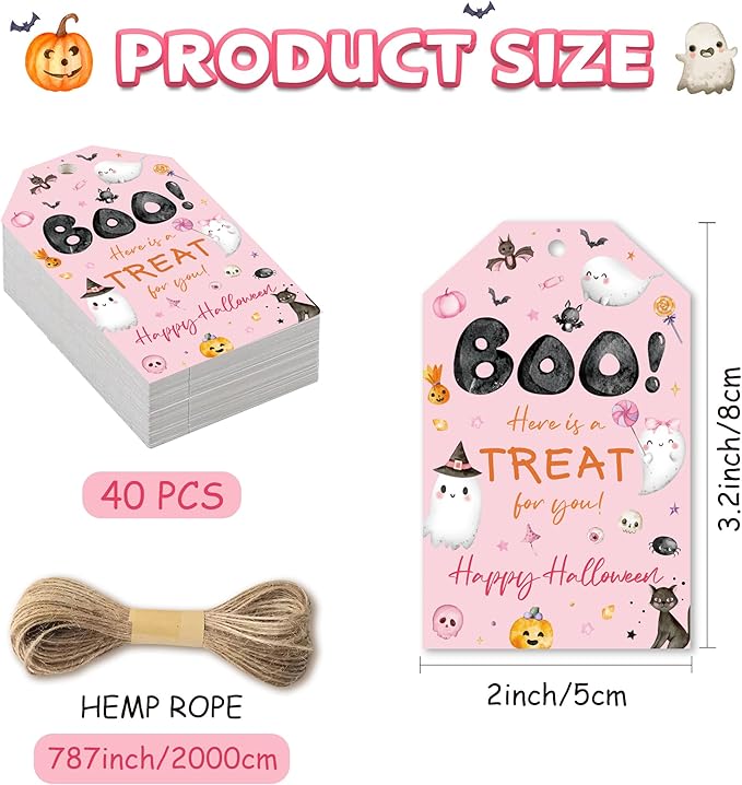 Halloween Treat Boo Tag, Spooky Girl Pink Ghost Gift Tags, Halloween Pumpkin Party Favor Tags, Students Teachers Halloween Appreciate Sticker