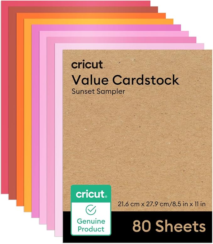 Cricut Value Cardstock Paper, Sunset Sampler - 80 sheets (8.5" x 11") - Compatible with Joy Xtra, Explore, & Maker Machines - Letter Size