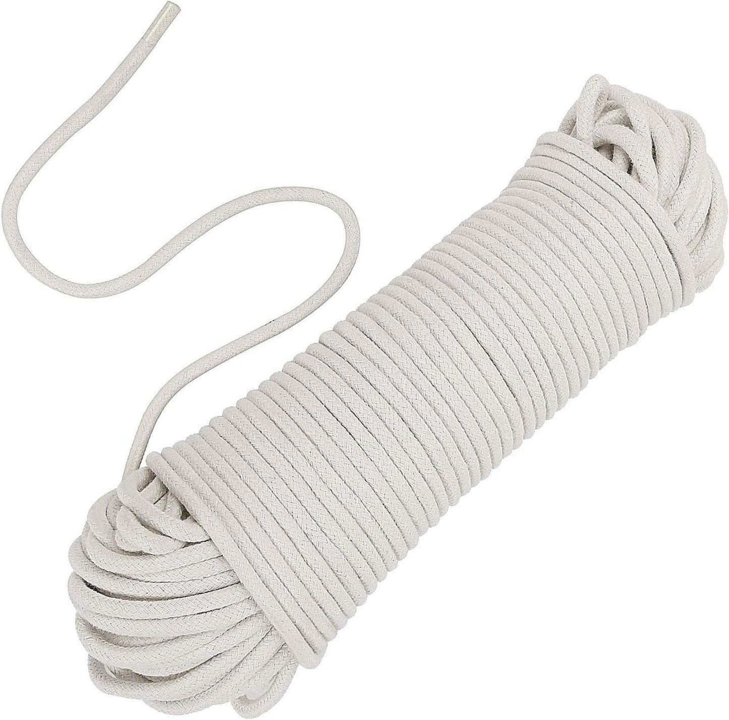 ZOENHOU 164 ft 1/4 in Natural Cotton Rope - White Solid Clothesline Rope for Laundry Line, DIY Crafts, Art Projects, Garden Decor