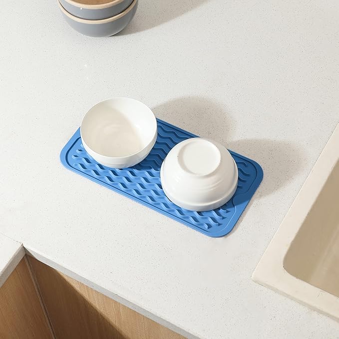 Silicone Dish Drying Mat for Multiple Usage,Easy clean,Eco-friendly,Heat-resistant Silicone Mat for Kitchen Counter or Sink,Refrigerator or Drawer Liner Lichen BlueL S 12 inches x 6 inches
